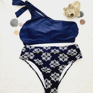 One Shoulder Highwaisted Bikini Set Navy